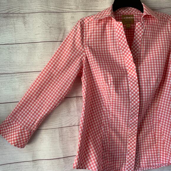 Taylor Investments Gold Label Pink White Gingham Check Button Up Shirt Size 6 - Picture 4 of 16